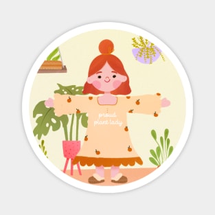 Plant Mom Cute Girl Illustration Magnet